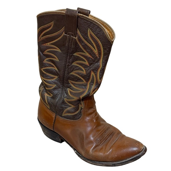 Nocona Boots Men 11 D Brown Leather Western Cowboy Rodeo Embroidered Imperfect - Picture 1 of 10